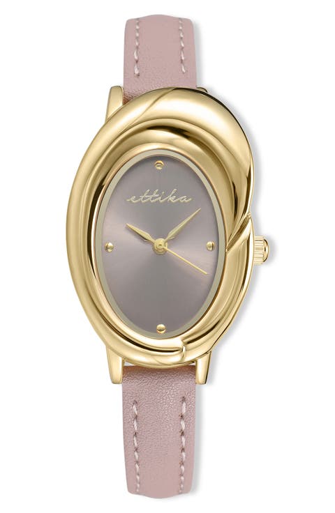 Bubble Dome Leather Strap Watch