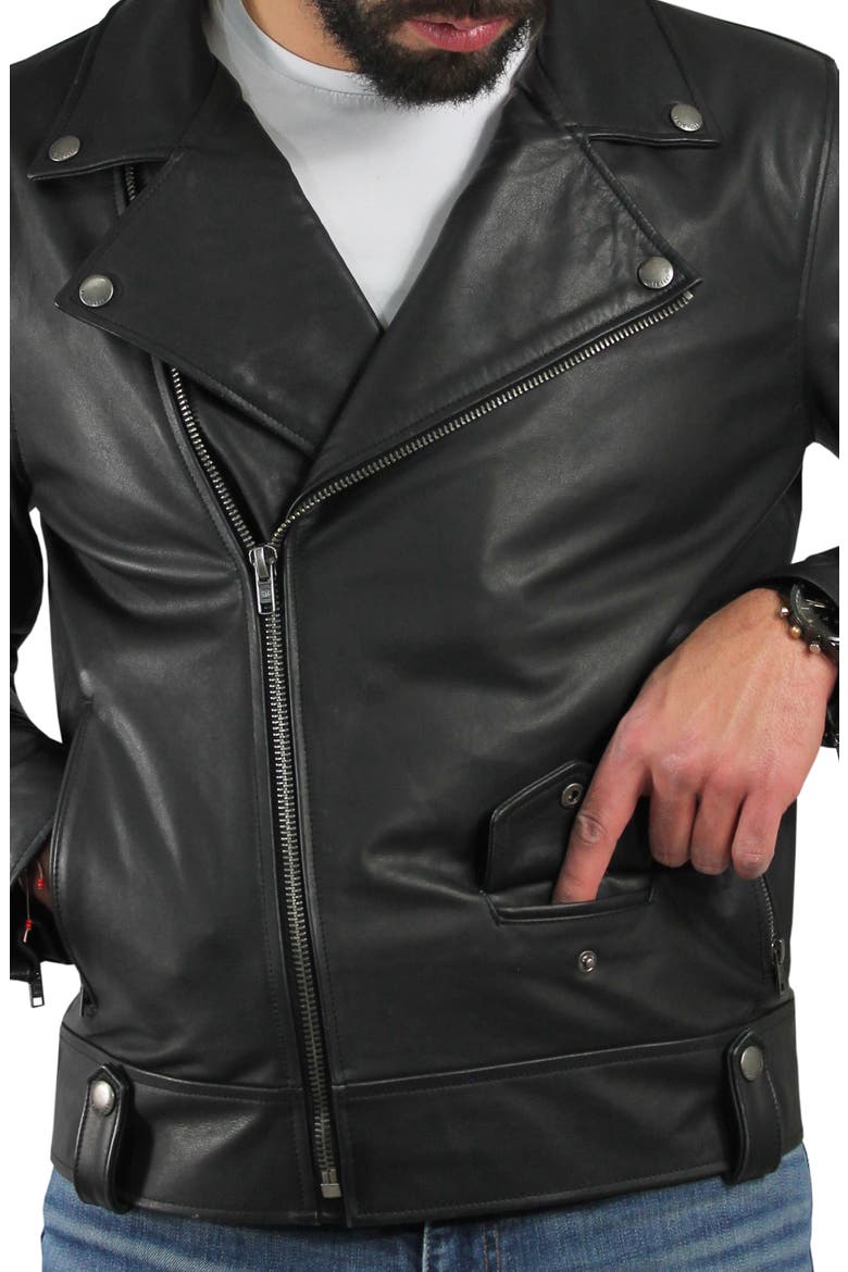 Leather Biker Jacket, Alternate, color, BLACK