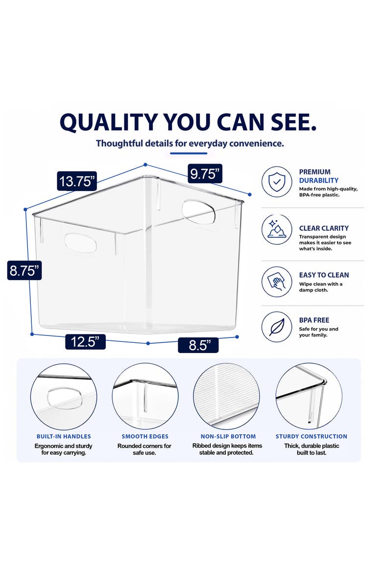 Set of 2 Large Clear Storage Bins, Alternate, color, NO COLOR