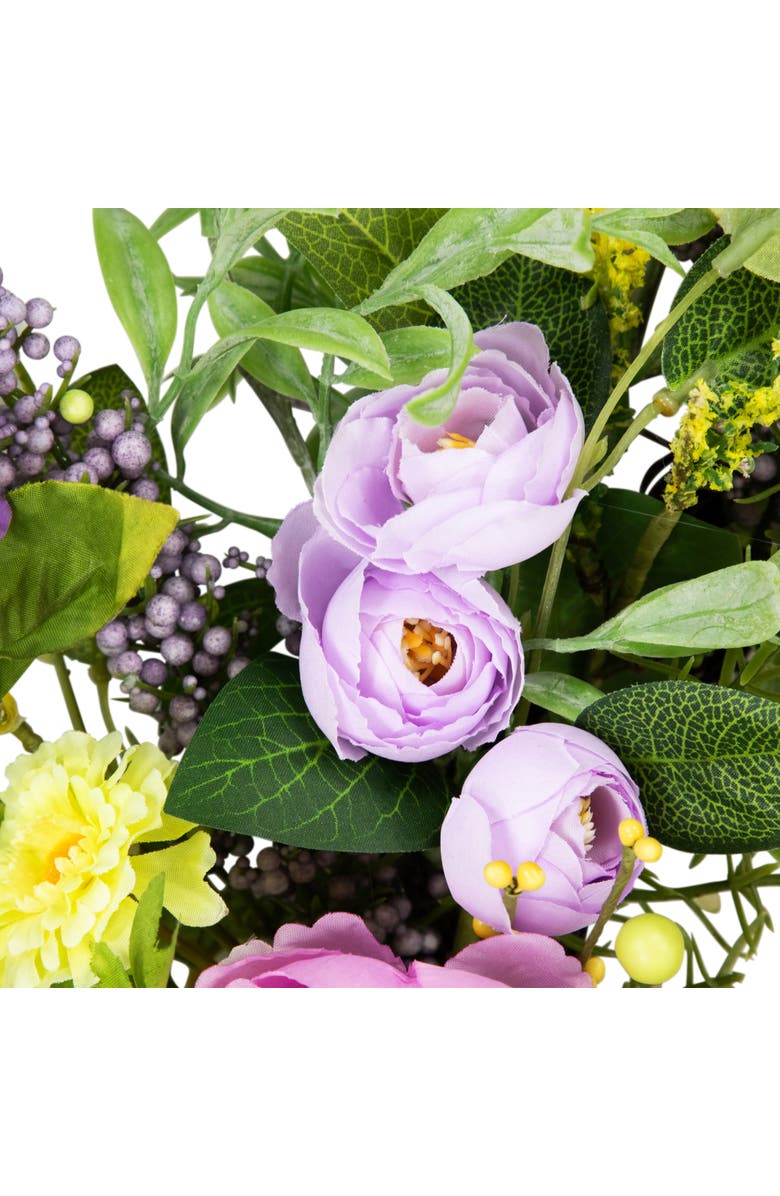 Northlight Peony Mixed Floral Springtime Wreath - 24" - Purple and Yellow, Alternate, color, Purple