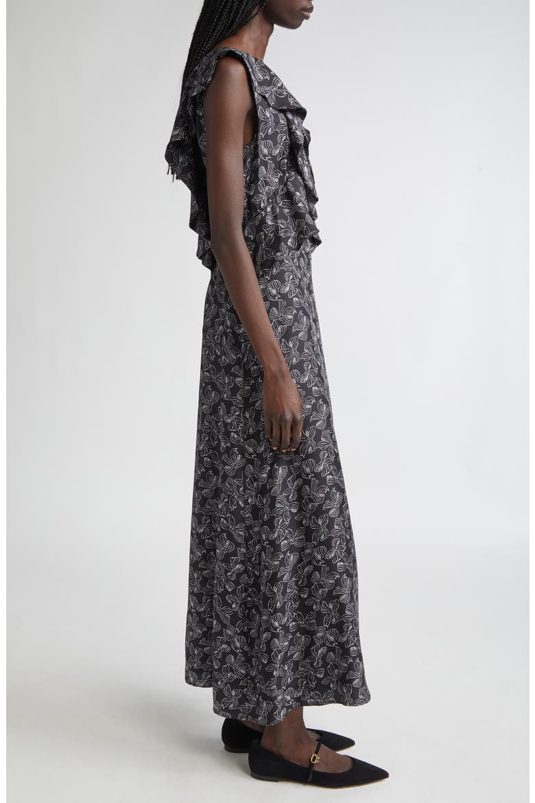 Calesse Bow Print Silk Twill Midi Dress, Alternate, color, BLACK/ WHITE