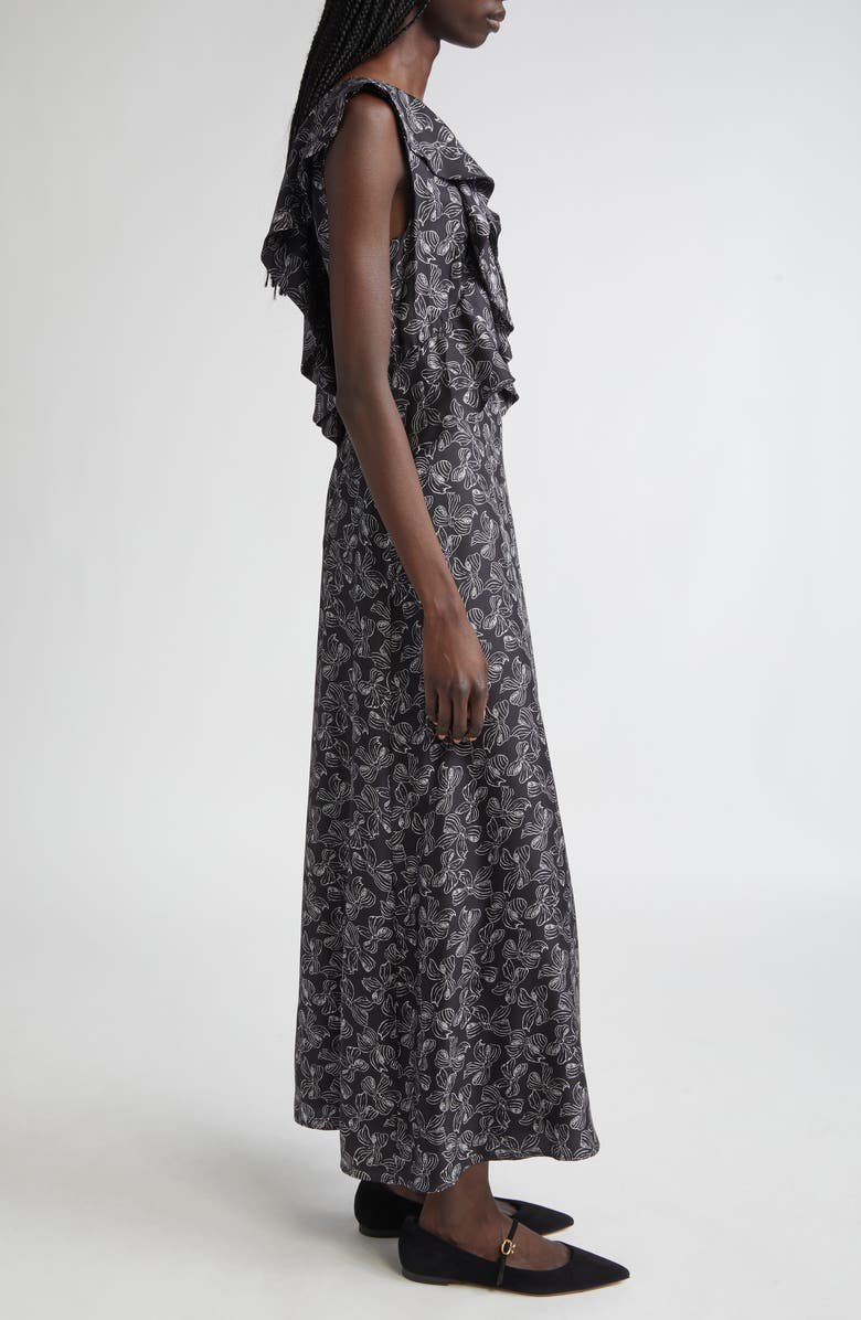 Max Mara Calesse Bow Print Silk Twill Midi Dress, Alternate, color, Black/ White