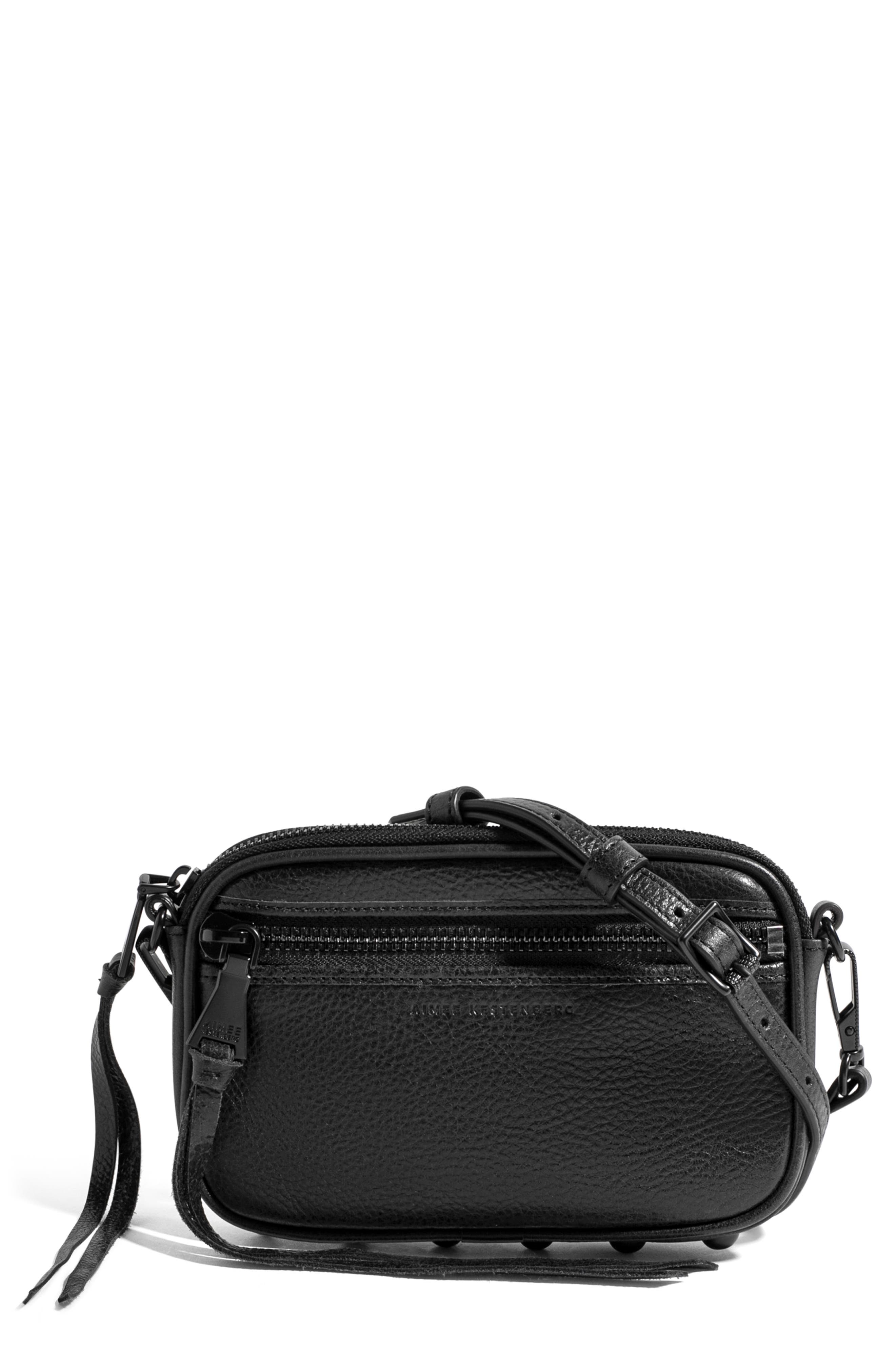 Let's Ride Mini Leather Crossbody Bag, Main, color, BLACK W SHINY BLACK