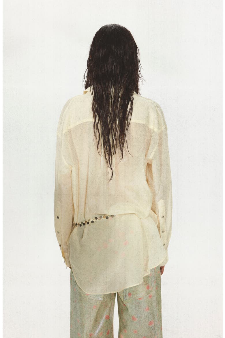 Semi-Sheer Beaded Cotton & Silk Shirt, Alternate, color, OFF WHITE