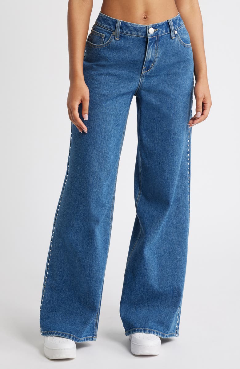 1822 Denim Studded High Waist Wide Leg Jeans, Main, color,