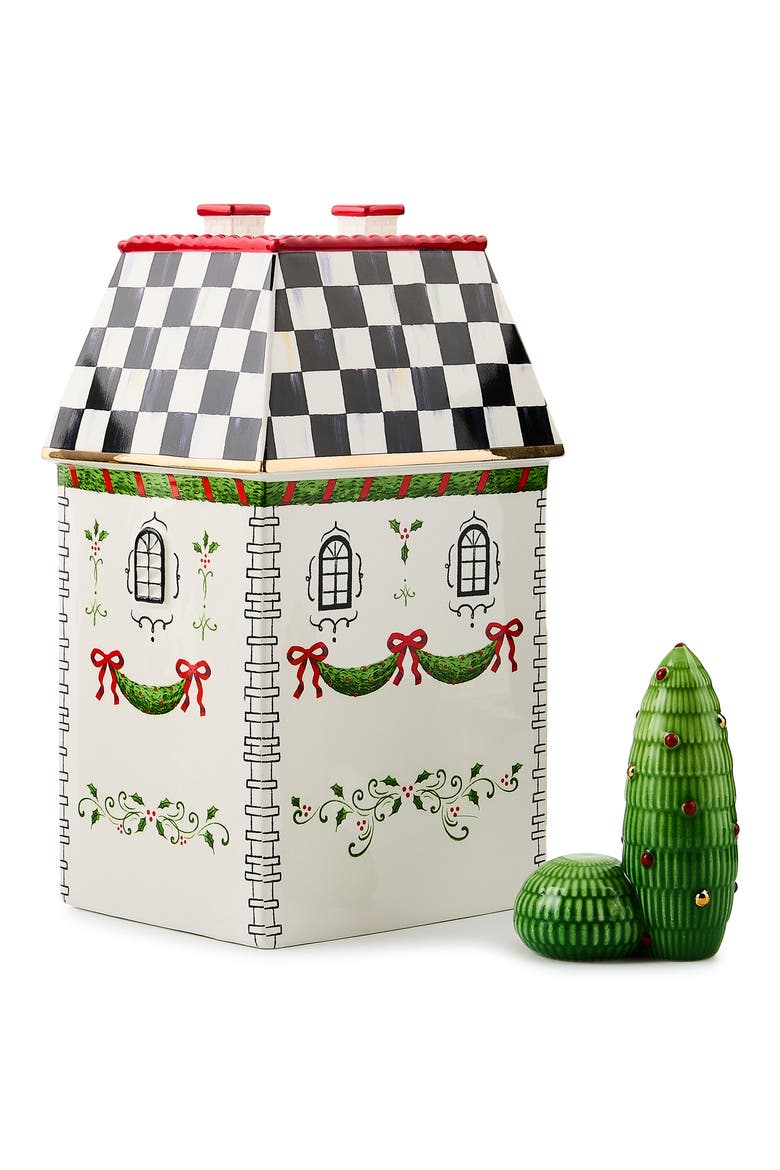 Holly Village Illuminated Ceramic Gingerbread Cottage & Shrub, Alternate, color, WHITE