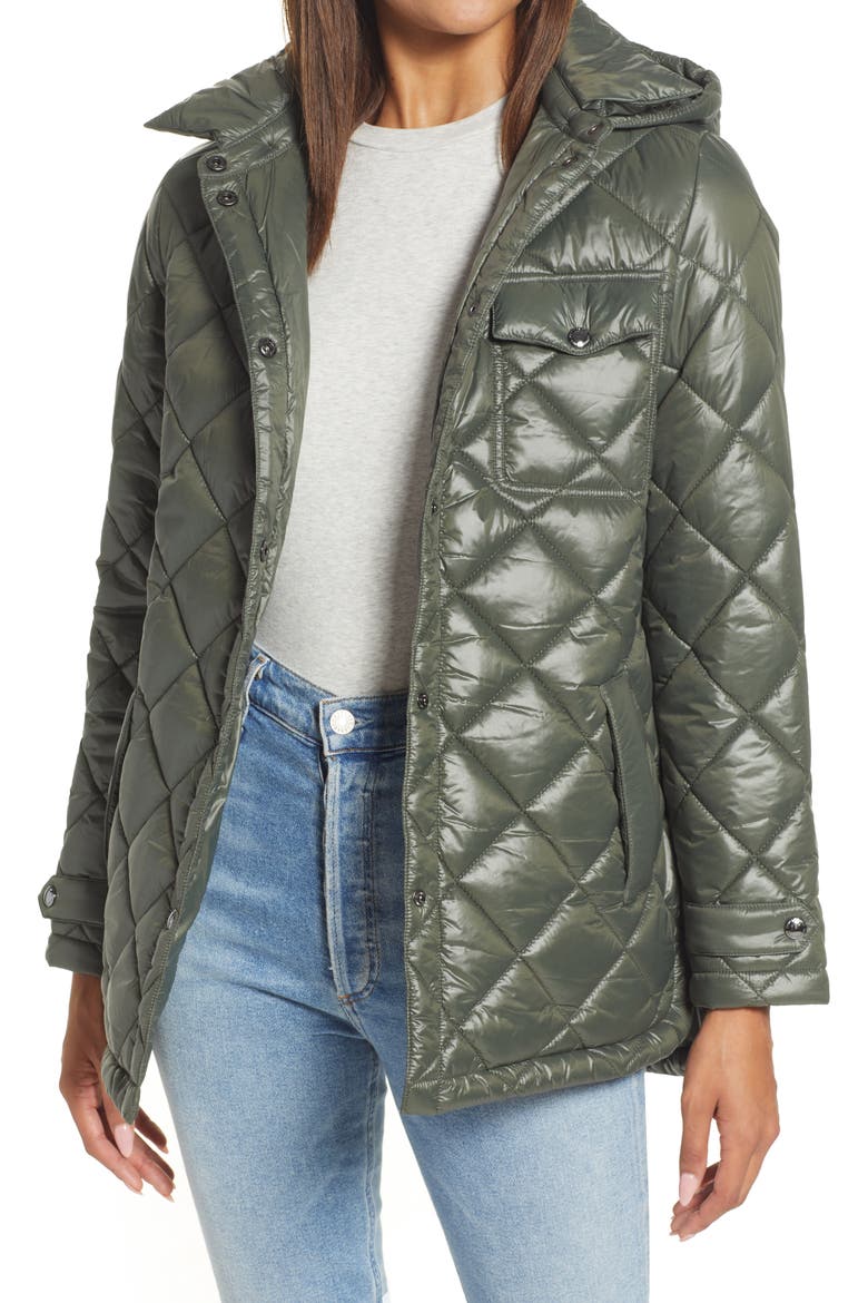 Water Repellent Diamond Quilted Jacket with Removable Hood, Alternate, color, LODEN