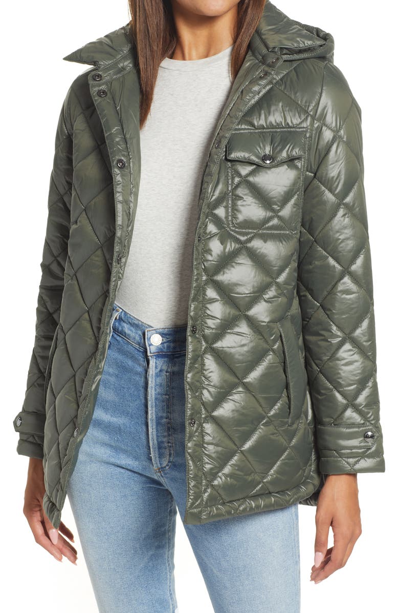 Sam Edelman Water Repellent Diamond Quilted Jacket with Removable Hood, Alternate, color, Loden