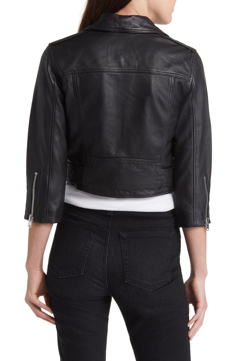 Brookes Crop Leather Biker Jacket, Alternate, color, BLACK