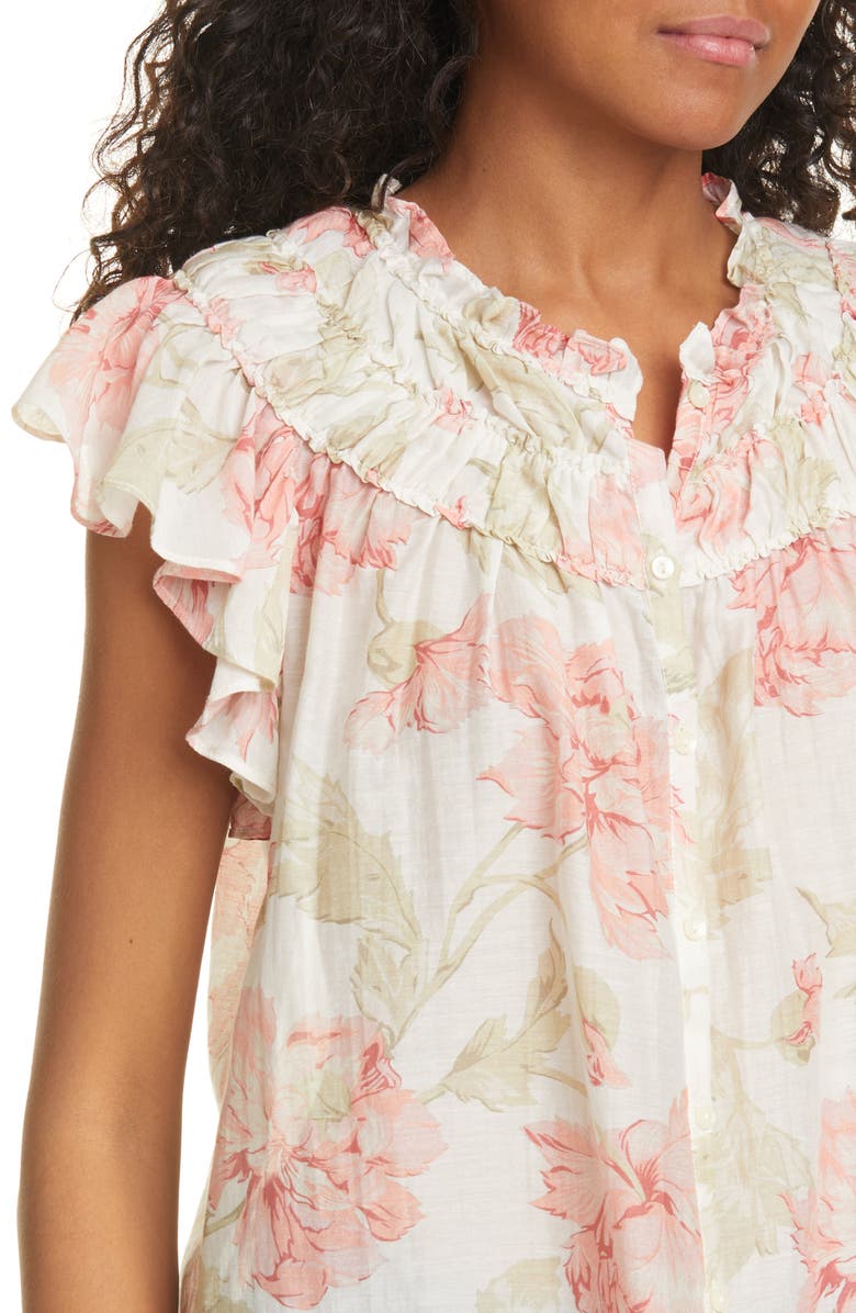 La Vie Rebecca Taylor Peonies Floral Print Cotton & Silk Top, Alternate, color, 