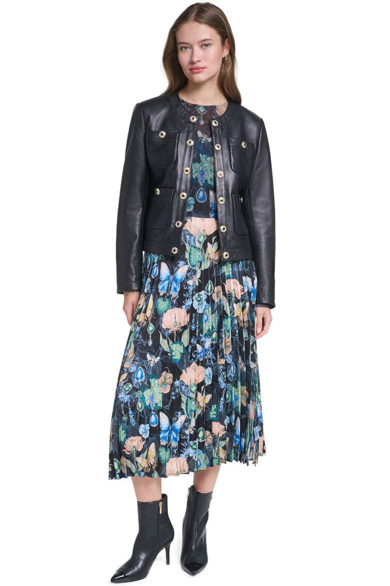 Collarless Leather Jacket, Alternate, color, BLACK