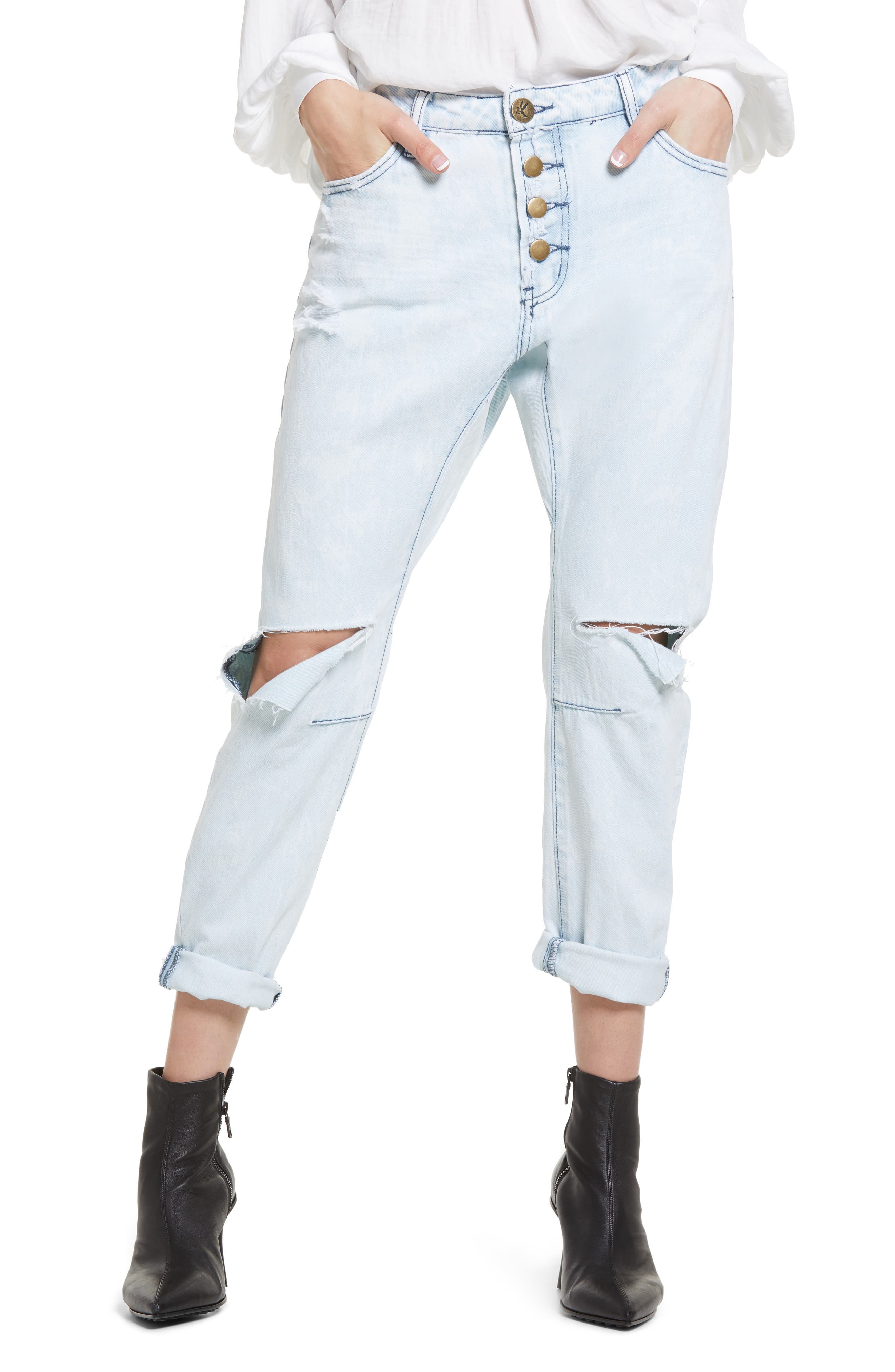 One Teaspoon Saints Ripped Exposed Button Boyfriend Jeans (Women ...