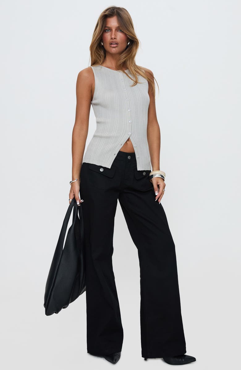 Princess Polly Oregano Rib Button-Up Tank, Alternate, color, Grey