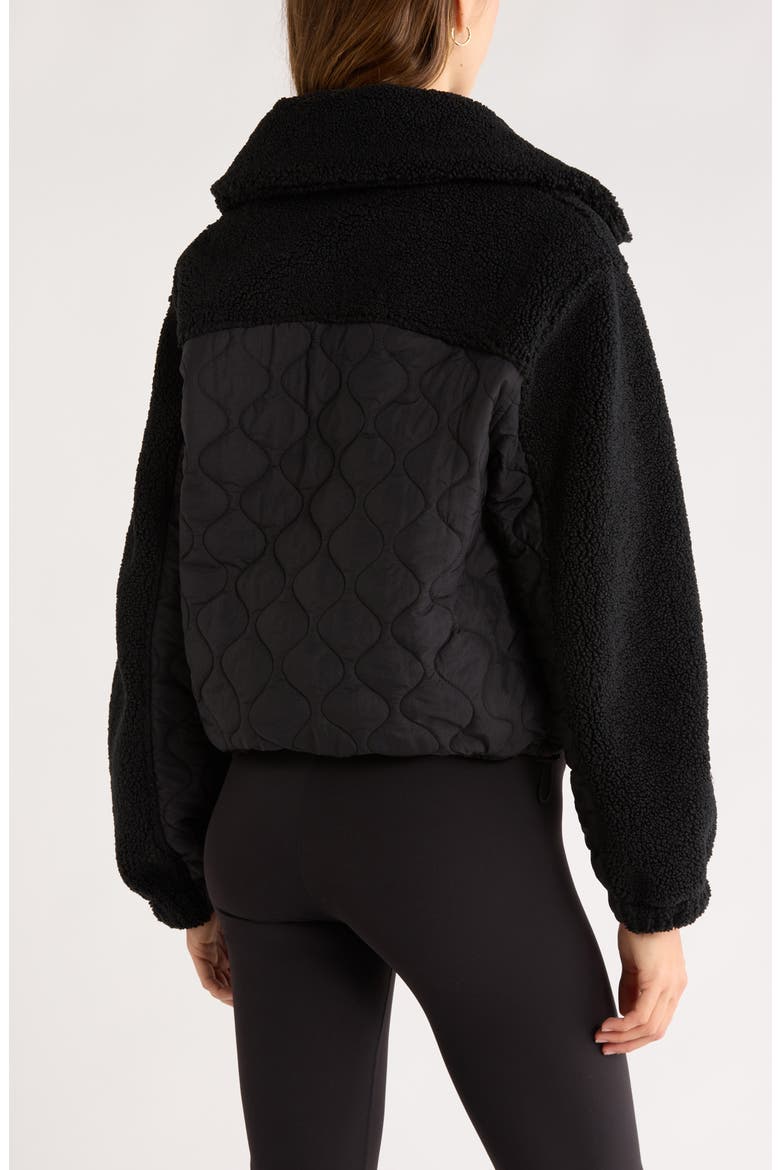 Faux Shearling & Quilted Nylon Hybrid Jacket, Alternate, color, BLACK