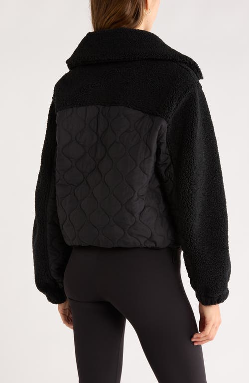 Zella Faux Shearling & Quilted Nylon Hybrid Jacket In Black