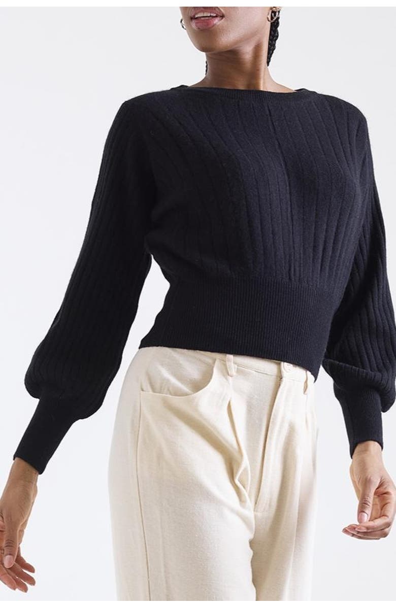 1982 Rosa Ribbed 100% Cashmere Sweater, Alternate, color, Black