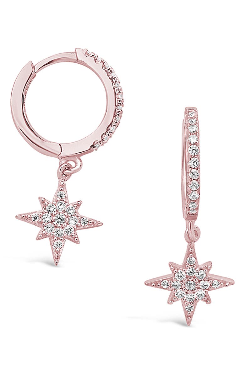 Sterling Forever 14K Rose Gold Vermeil CZ Star Burst Micro Huggie Hoop Earrings, Alternate, color, 