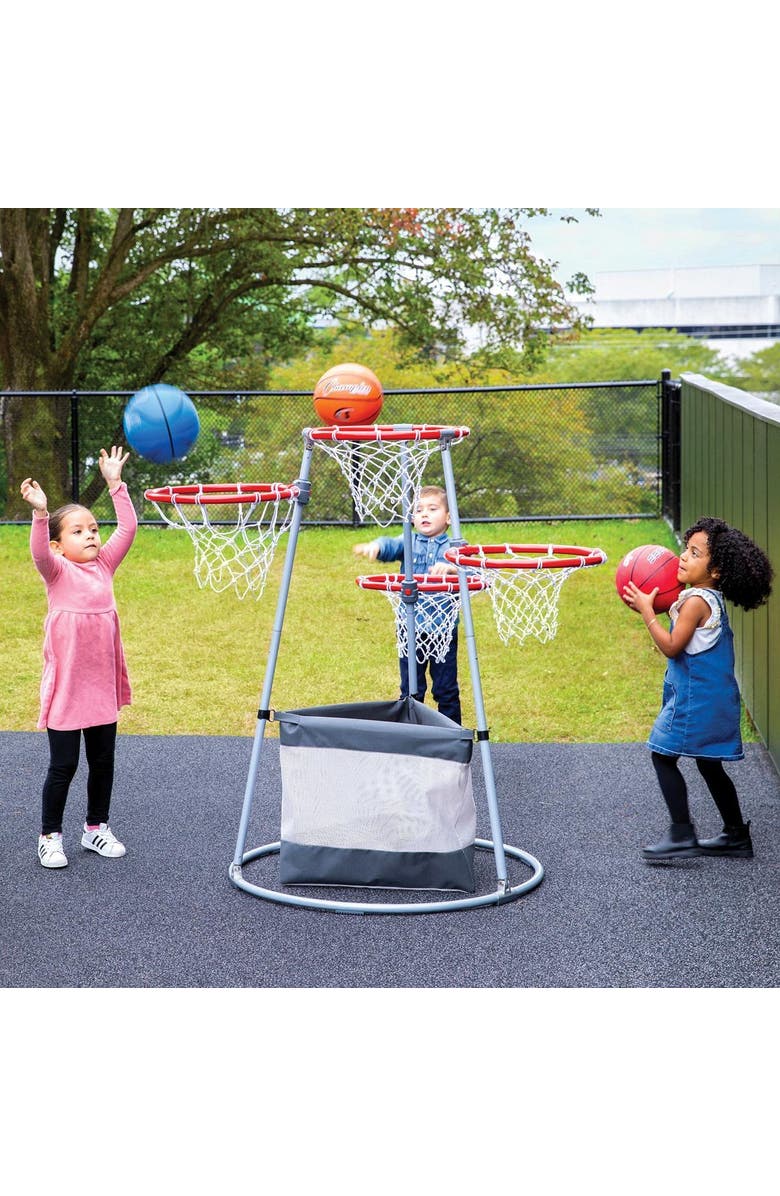 Kaplan Early Learning Company 4-Hoop Basketball Play Set with Storage Bag, Alternate, color, Gray