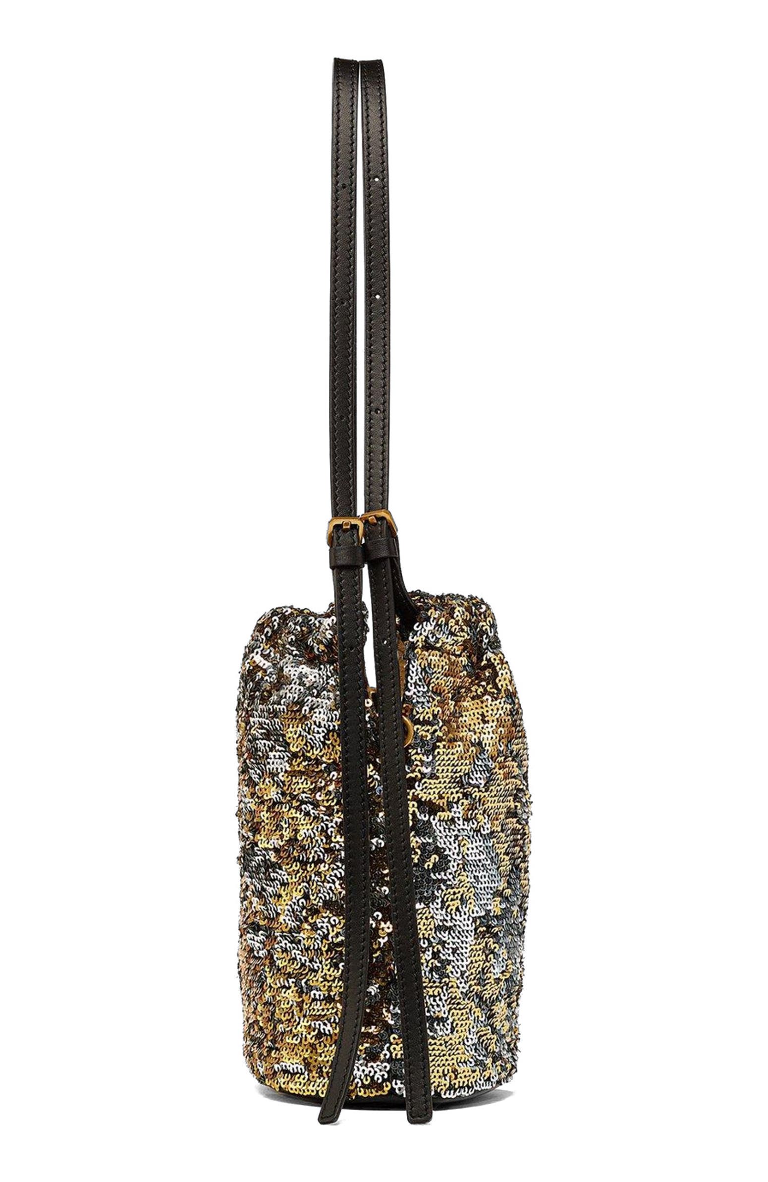 MCM Himmel Sequin Drawstring Bag, Alternate, color, Gold