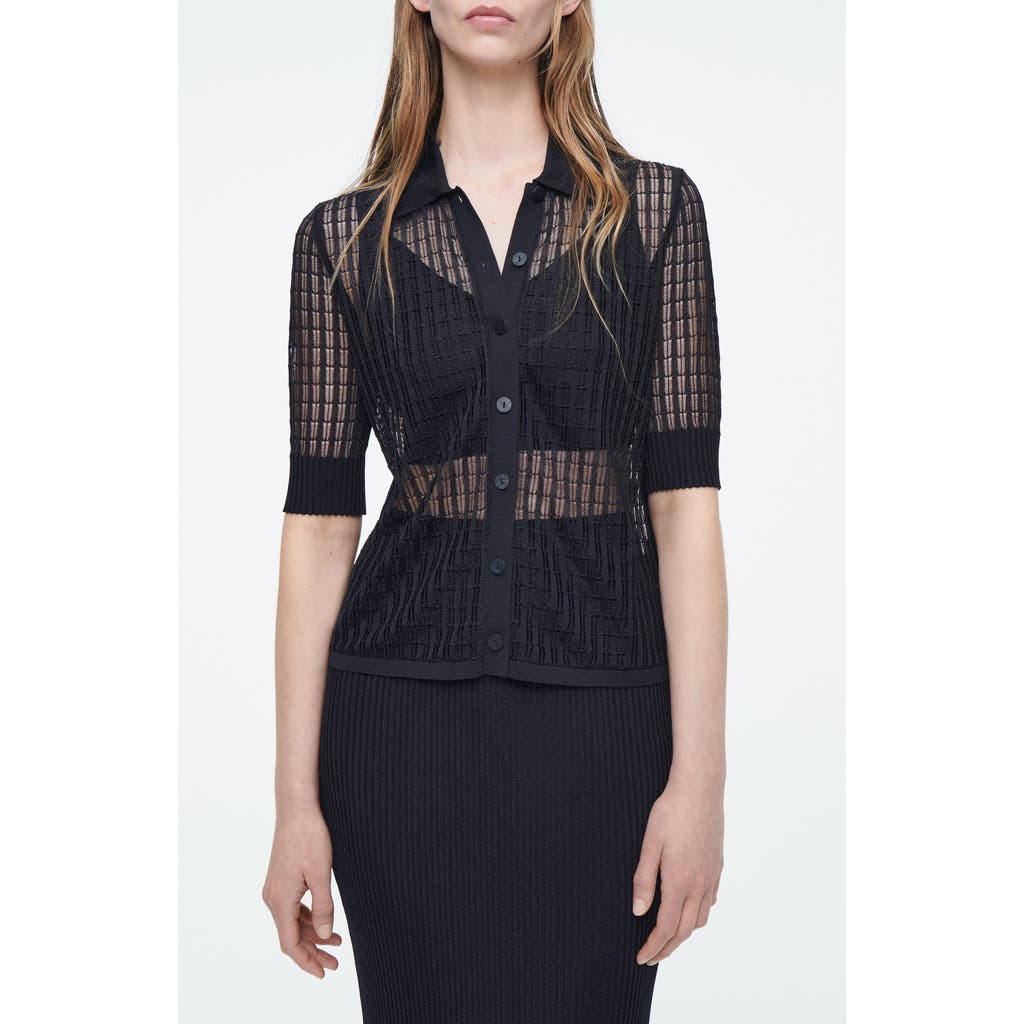 Cos Lace Stitch Short Sleeve Cardigan In Blue Dark