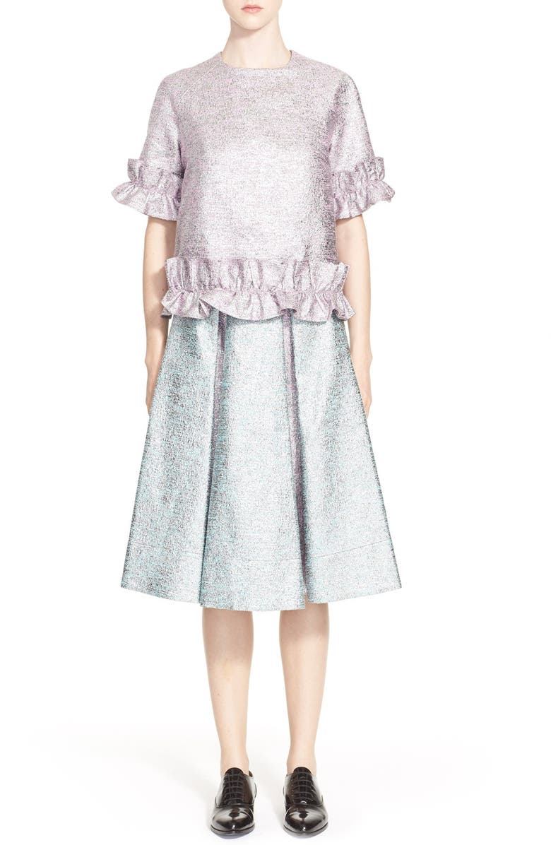 Paskal Flared Frilled Metallic Tweed Top, Alternate, color, 