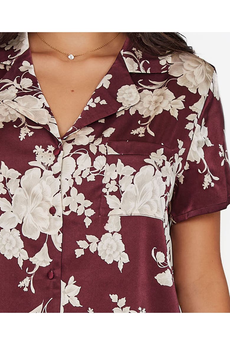 Floral Print Lace-Trim Satin Pajama Set, Alternate, color, Burgundy