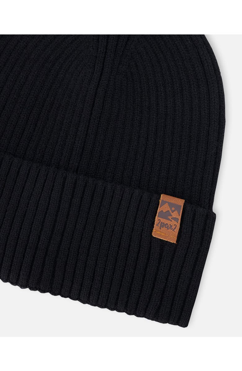 Deux par Deux Gender Inclusive Rib Knit Beanie Hat, Alternate, color, Black