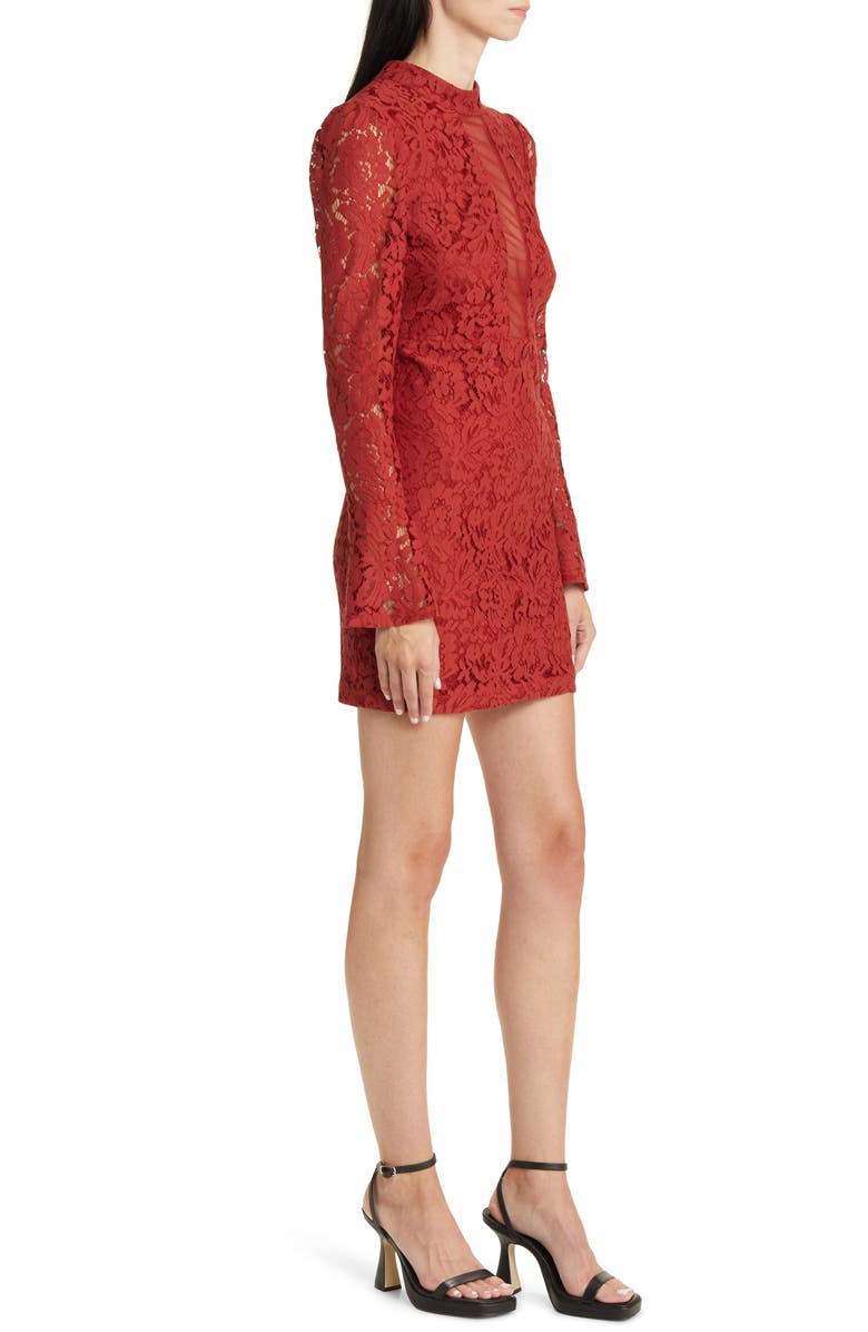 bebe Open Back Long Sleeve Lace Minidress, Alternate, color, 