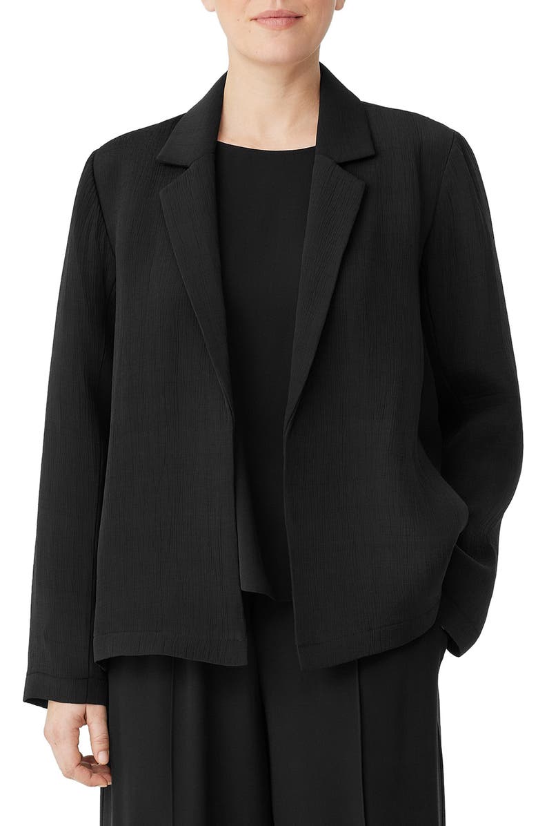 Eileen Fisher Textured Notch Lapel Blazer, Main, color, Black