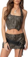 EDIKTED Bar Washed Faux Leather Halter Top