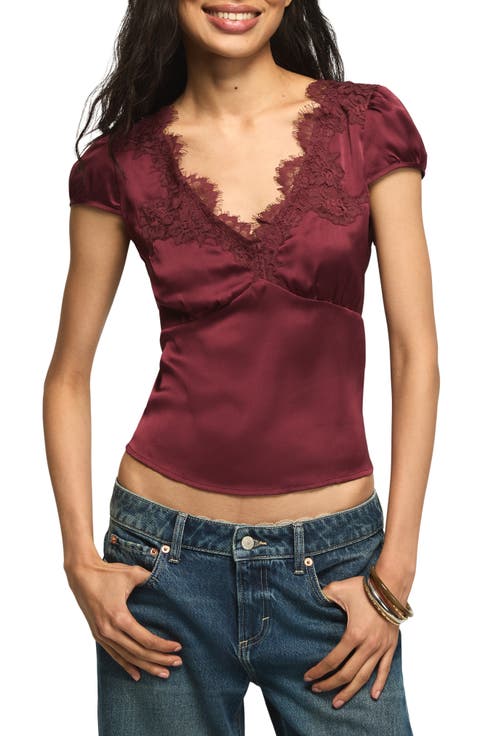 Lace Trim Satin Top