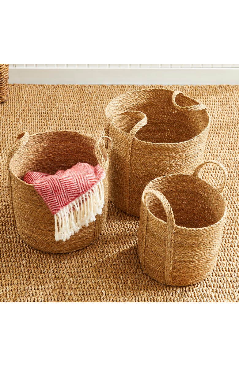 Napa Home & Garden Seagrass Round Baskets With Long Handles Set of 3, Alternate, color, Beige