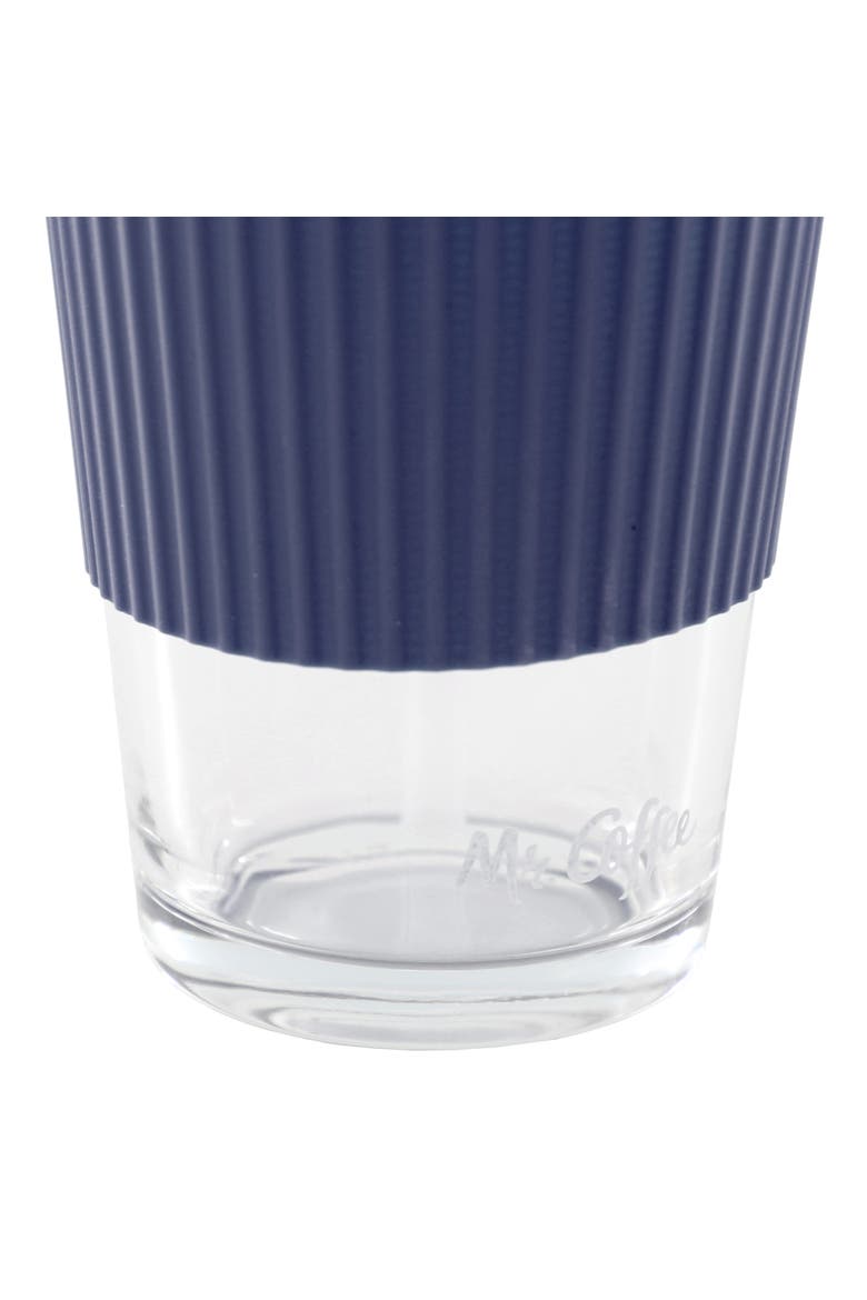 Sip Savvy 4 Piece 15 Ounce Silicone Sleeve Glass Cup Set w/ Lid and Straw, Alternate, color, Blue