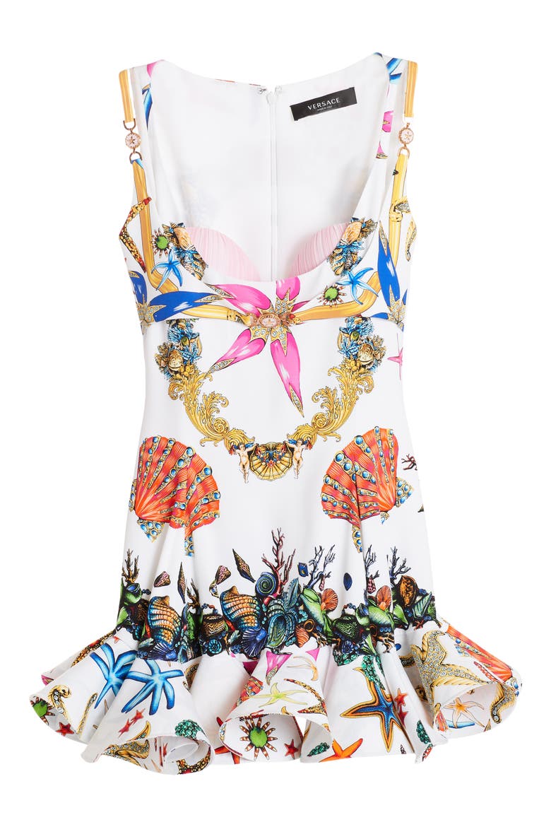 Trésor de la Mer Print Ruffle Hem Cady Minidress, Alternate, color, WHITE PRINT