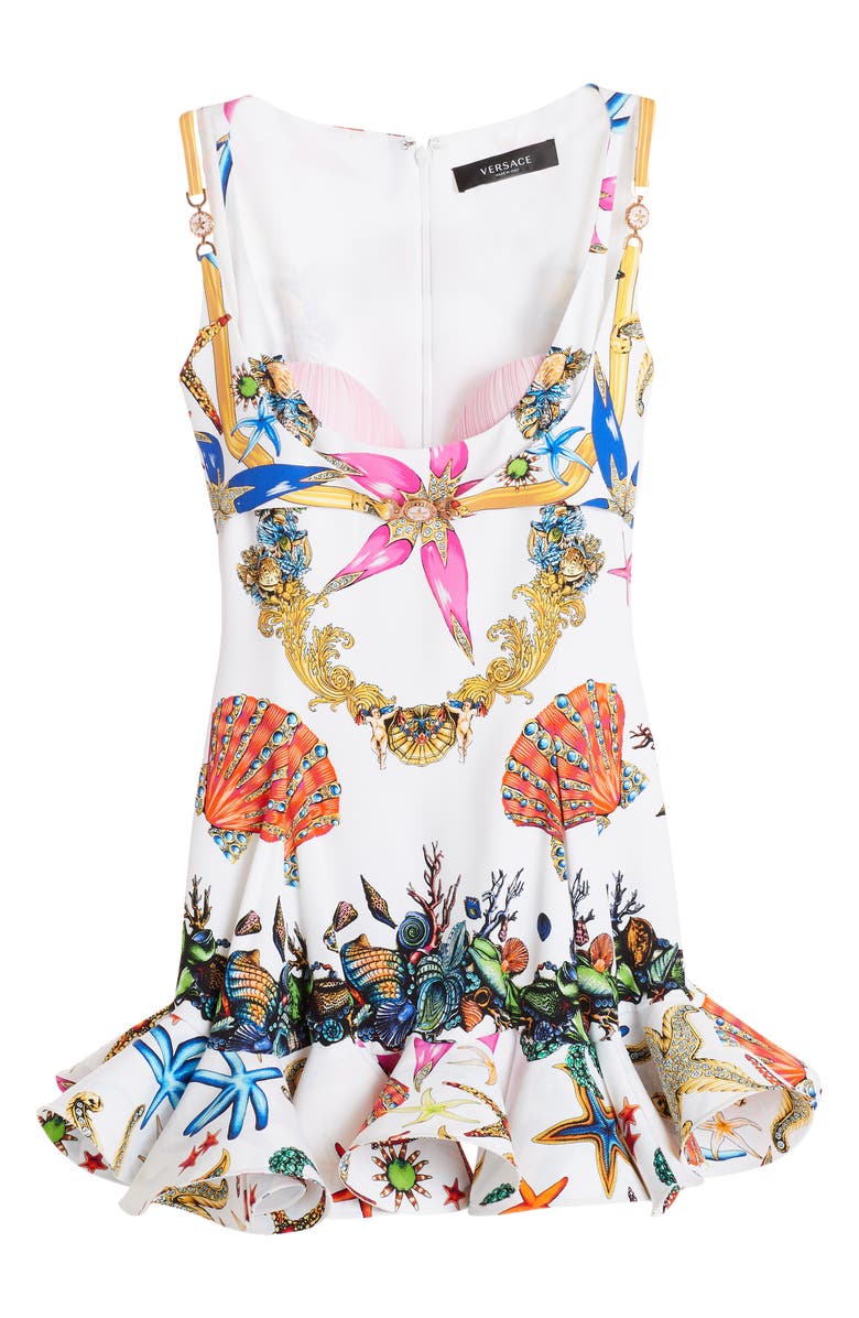 Versace Trésor de la Mer Print Ruffle Hem Cady Minidress, Alternate, color, 