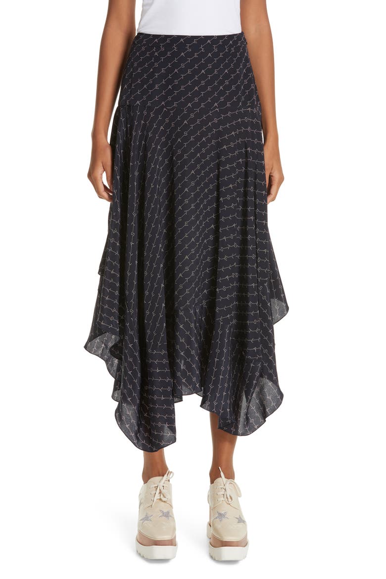Poppy Logo Print Asymmetrical Skirt, Main, color, INK