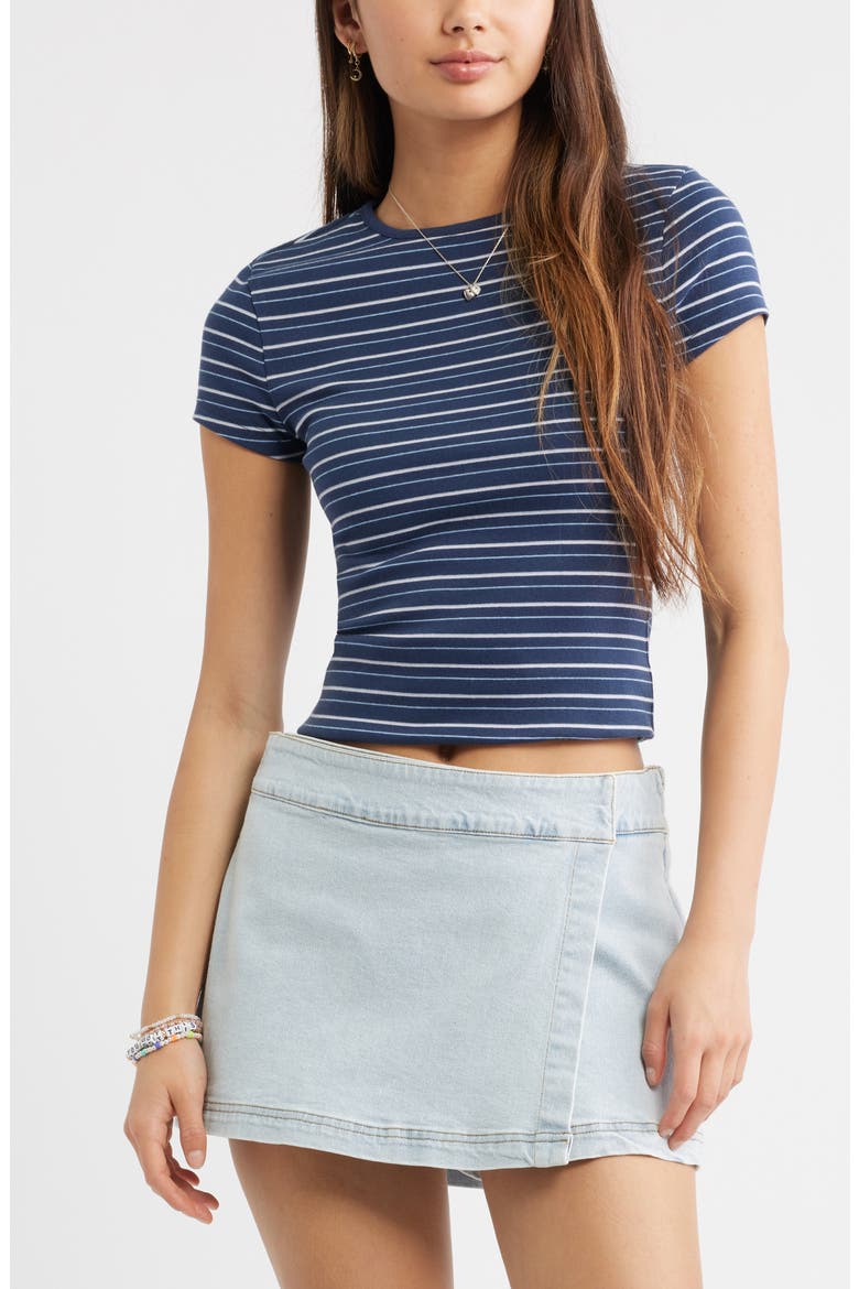 Stretch Cotton Blend Baby Tee, Main, color, NAVY BLUE LARISSA STRIPE