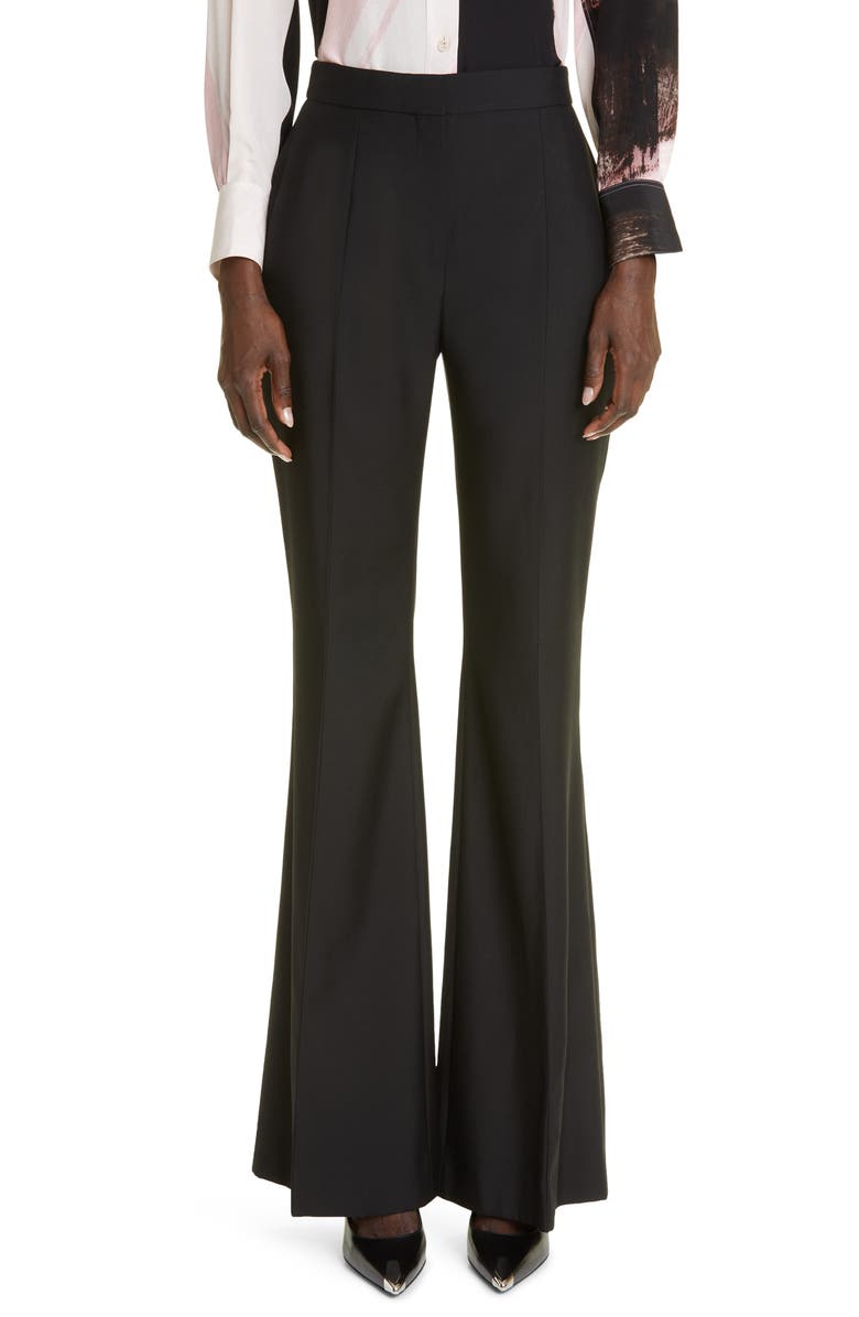 McQueen High Waist Flare Leg Sartorial Wool Trousers, Main, color, 