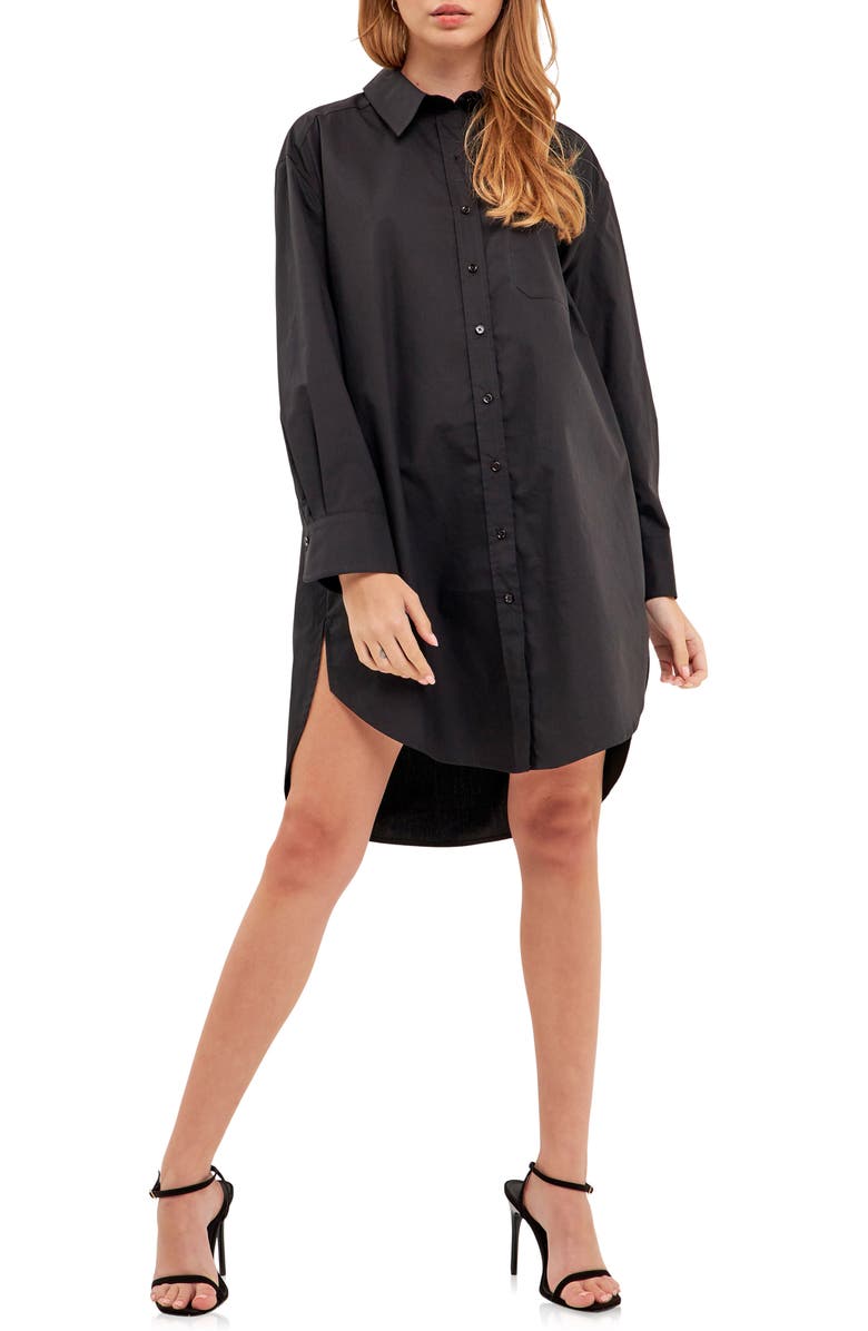 English Factory Classic Collar Shirtdress, Main, color, Black
