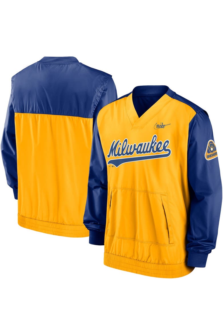 Men's Nike Royal/Gold Milwaukee Brewers Cooperstown Collection V-Neck Pullover Windbreaker, Alternate, color, Royal