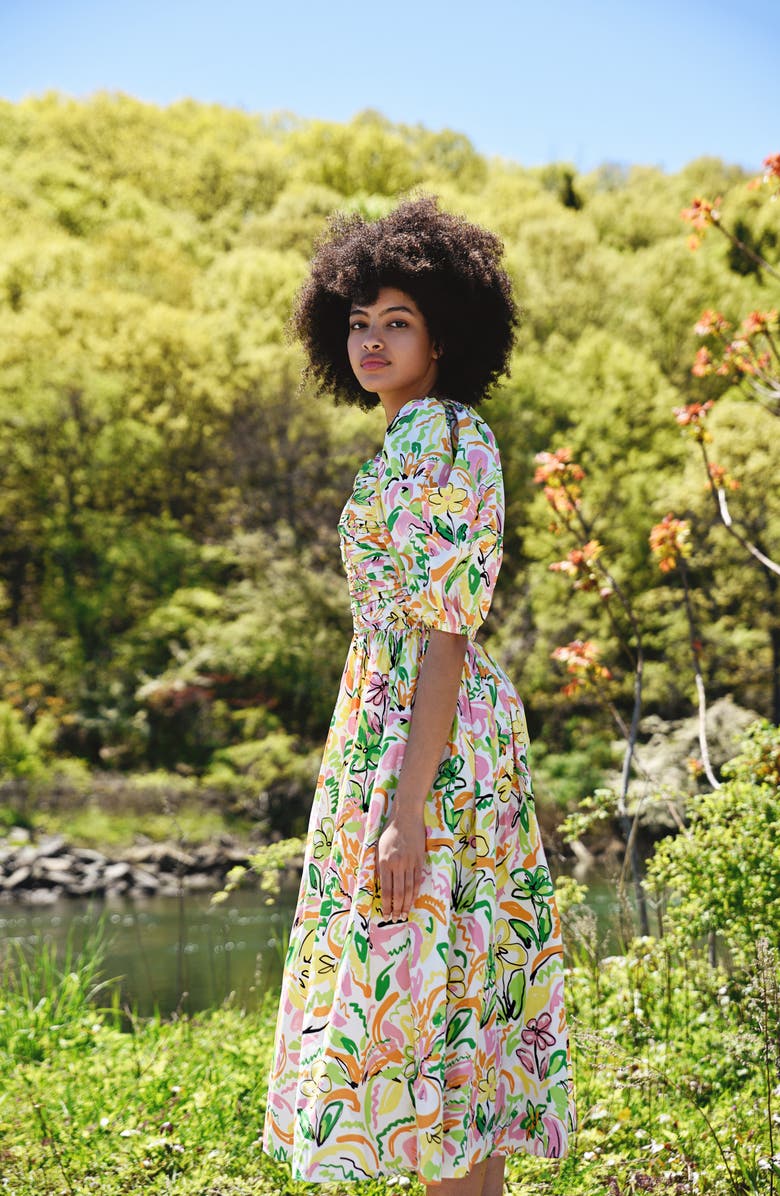 Jessie Zhao New York Wonderland Floral Taffeta Midi Dress, Alternate, color, Green