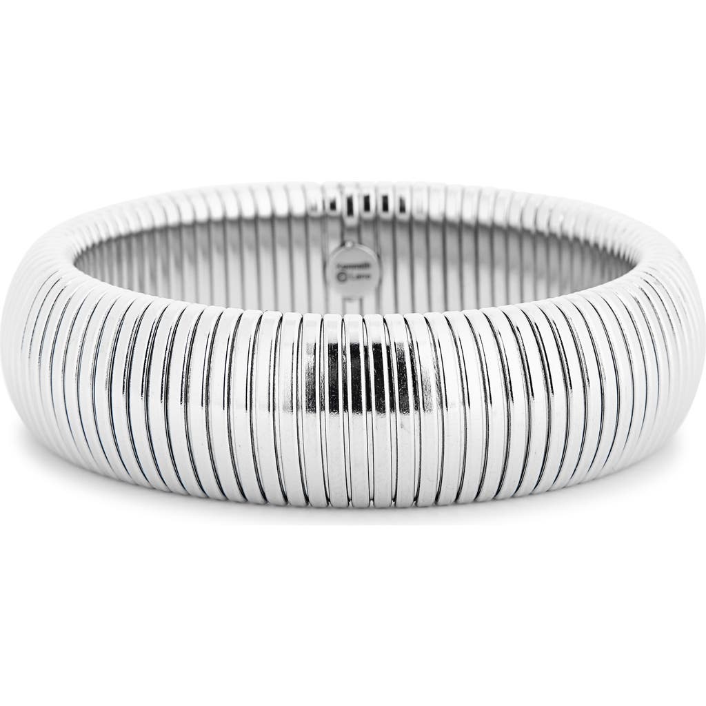 Cz By Kenneth Jay Lane Ribbed Stretch Bracelet In Polished Silver