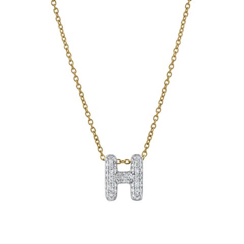 Small Bubble Initial Letter 14K Yellow Gold Diamond Pendant Necklace