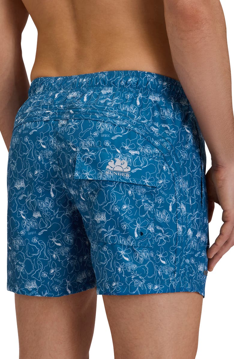 Sundek Print Swim Trunks, Alternate, color, Fjord Blue