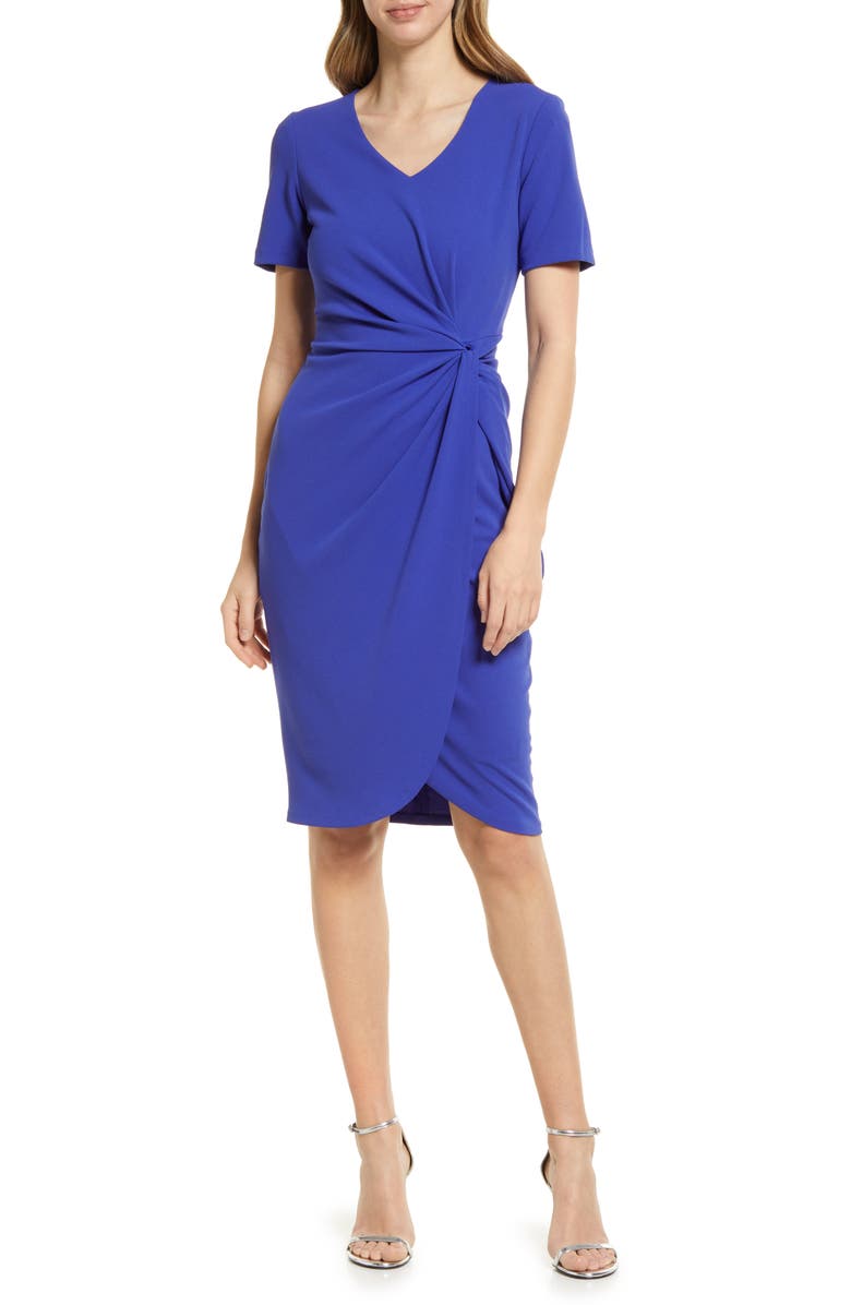 Tahari ASL Stretch Crepe Side Knot Dress, Main, color, 