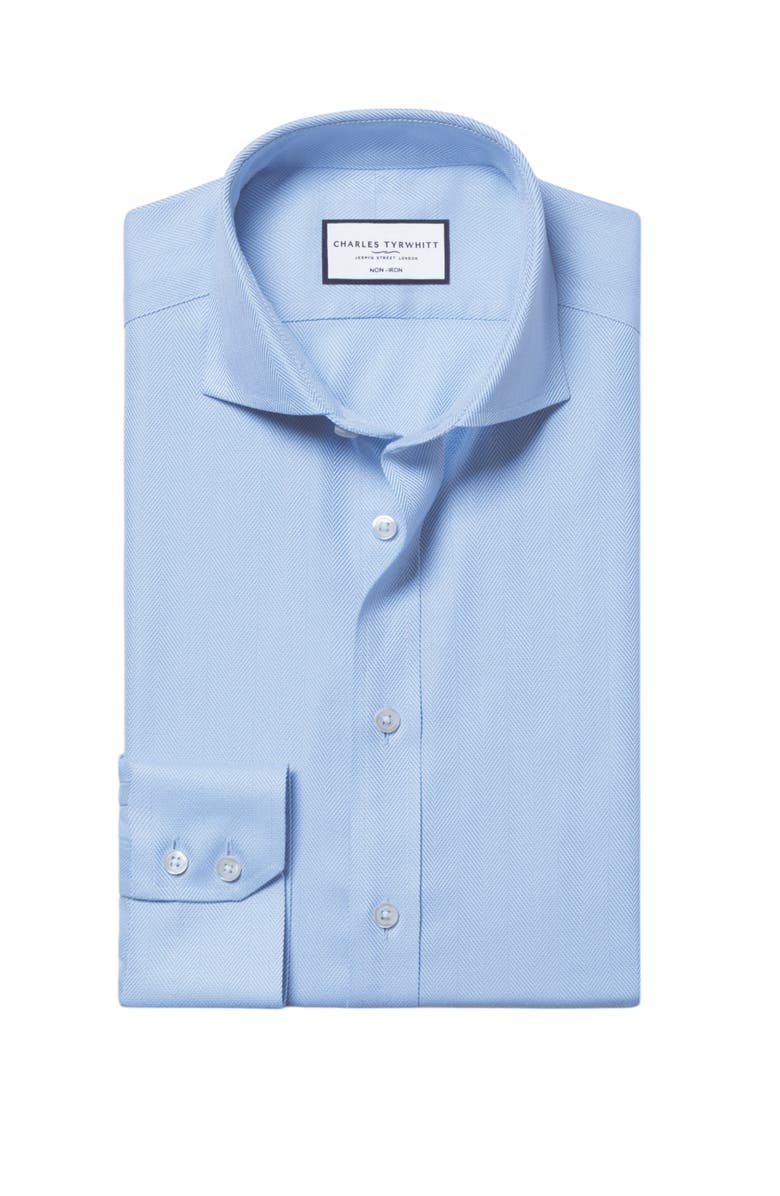 Charles Tyrwhitt Cutaway Collar Non-Iron Herringbone Shirt, Alternate, color, Blue