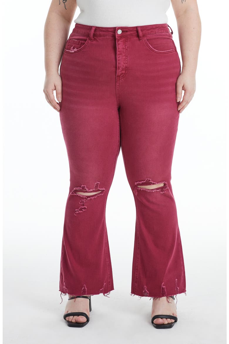 Emily High Waist Distressed Straight Leg Jeans, Main, color, WINE