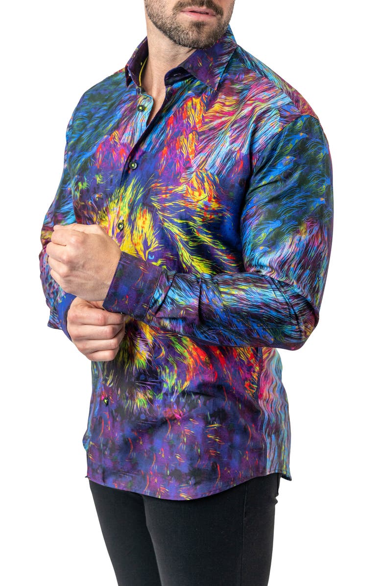 Maceoo Fibonacci Liontrip 20 Multi Contemporary Fit Button-Up Shirt, Alternate, color, Blue
