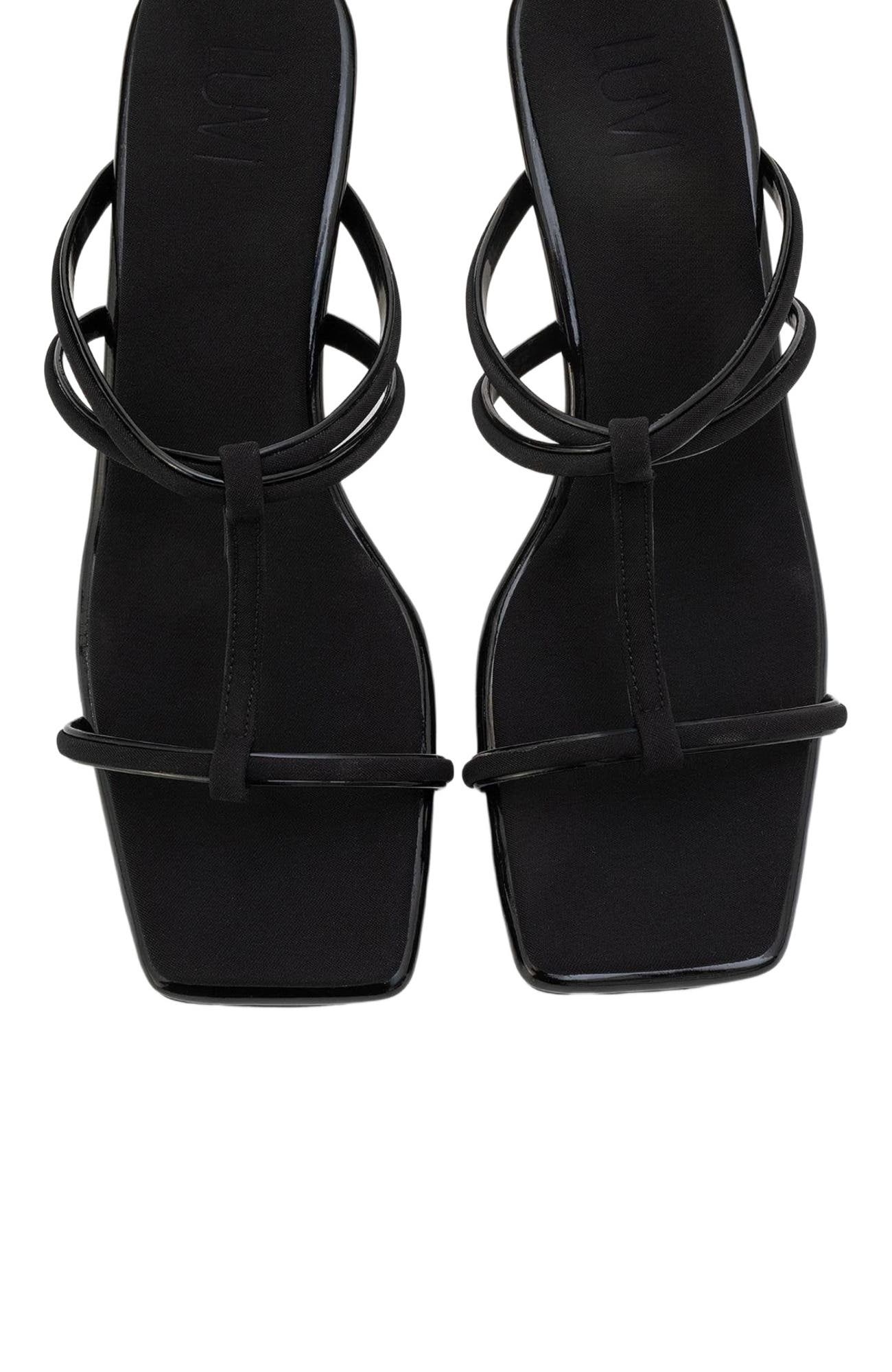 Prologue Shoes Mocha Strap Heel Sandal, Alternate, color, Black Faux Leather