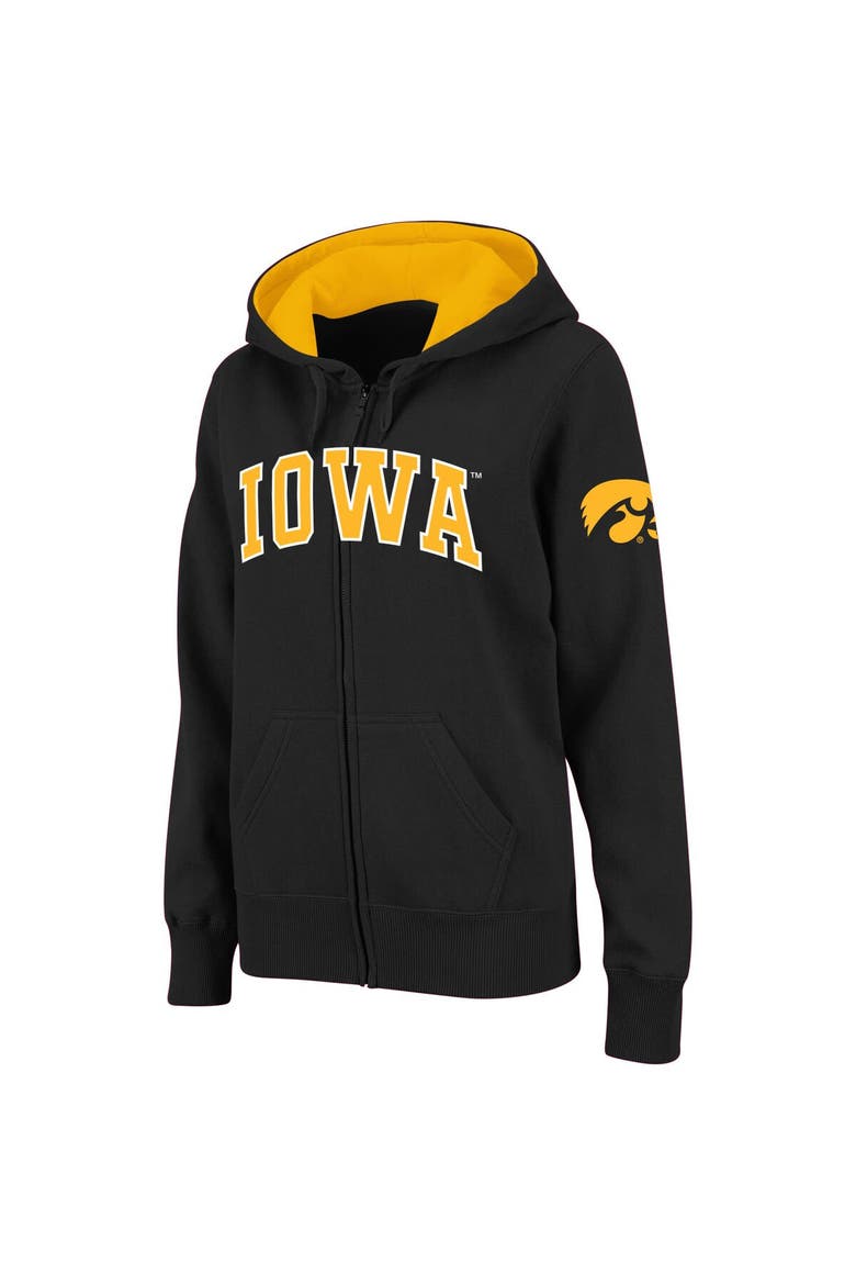 Women's Stadium Athletic Black Iowa Hawkeyes Arched Name Full-Zip Hoodie, Main, color, Black